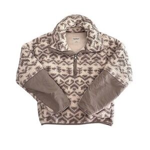 Abercrombie & Fitch Sherpa Fleece Quarter Zip Pullover Patterned Taupe Small